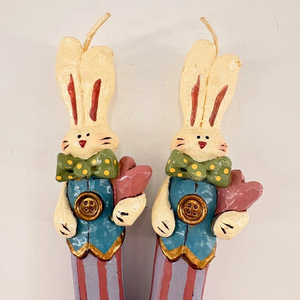 Vintage Kurt Adler Easter Bunny Taper Candles NIB Set of 2 Kandy's Folk Art 9